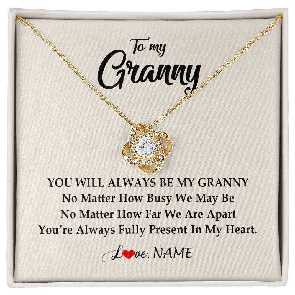 Love Knot Necklace 18K Yellow Gold Finish | Personalized Granny Necklace From Grandkids Granddaughter Grandson You're Always In My Heart Granny Birthday Mothers Day Customized Gift Box Message Card | teecentury