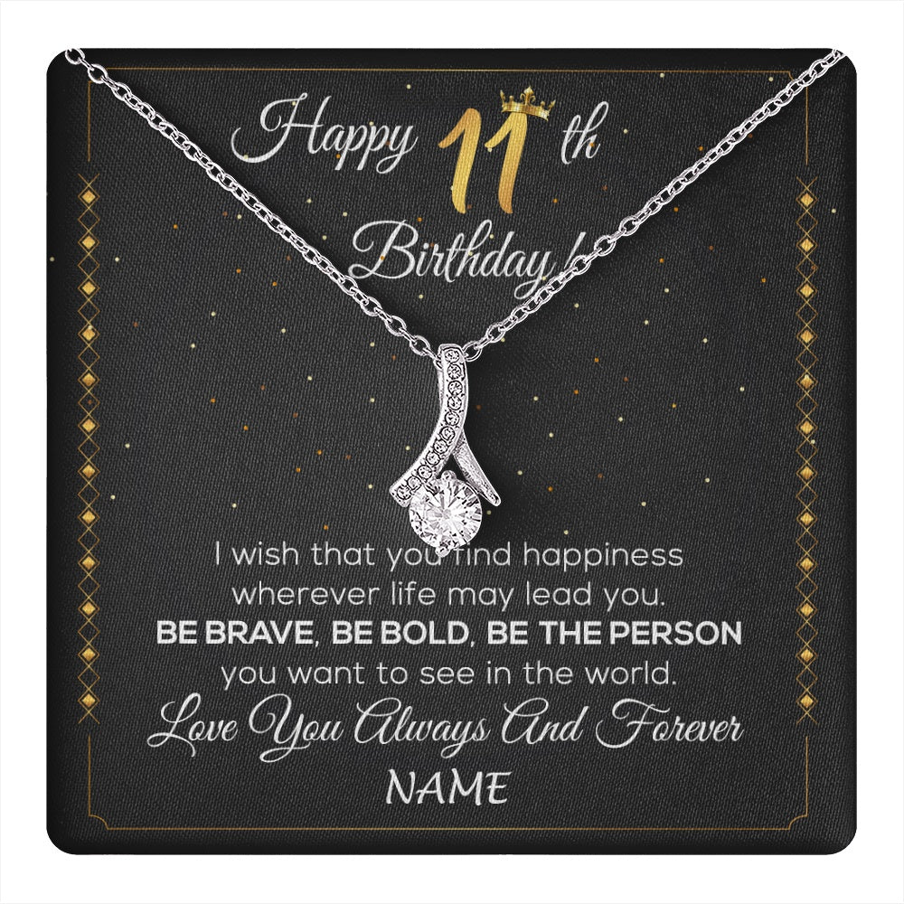 Alluring Beauty Necklace 14K White Gold Finish | 1 | Personalized Happy 11th Birthday Necklace For Her Women Daughter Niece Sister Goddaughter Granddaughter 11 Year Old Birthday Customized Gift Box Message Card | teecentury.myshopify