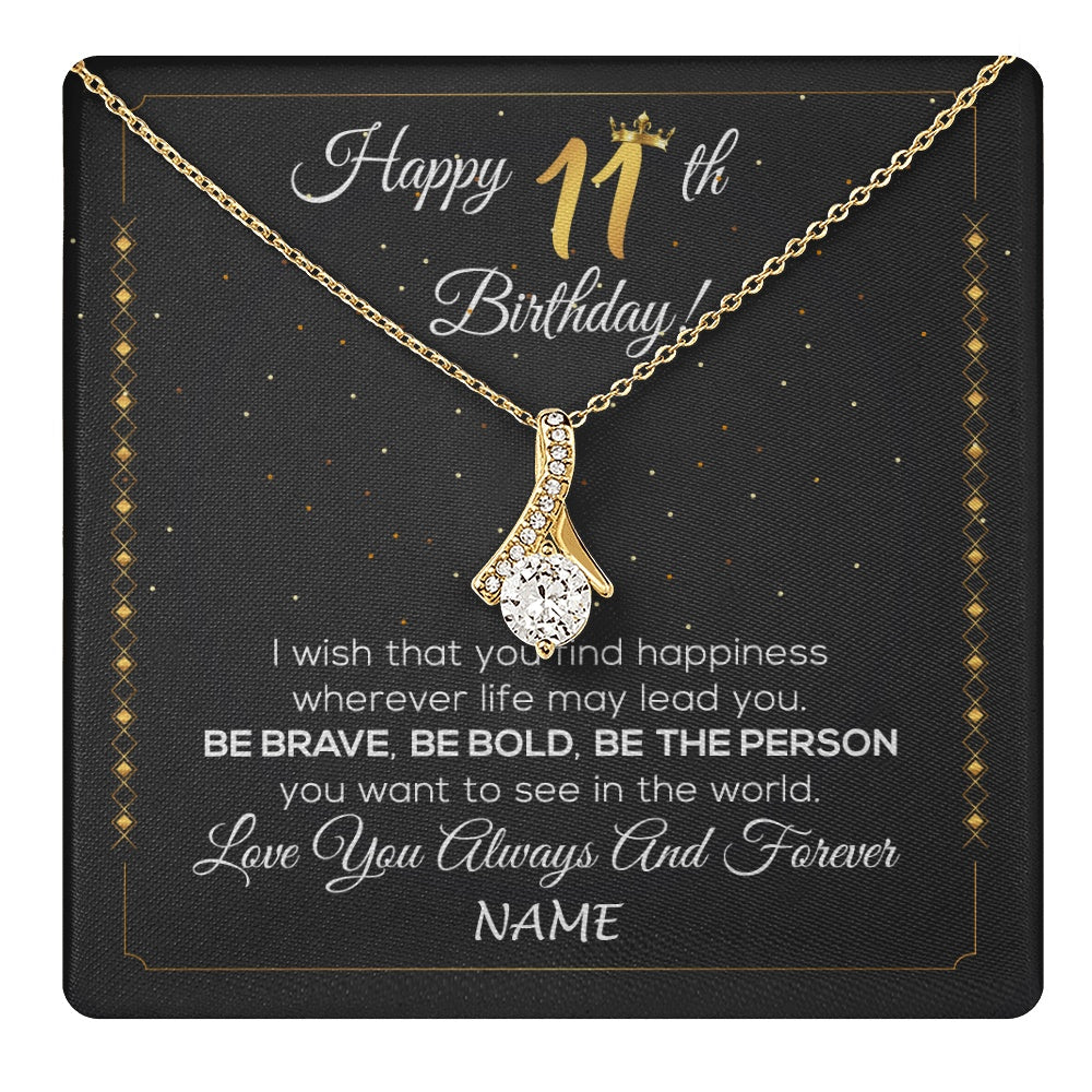 Alluring Beauty Necklace 18K Yellow Gold Finish | 1 | Personalized Happy 11th Birthday Necklace For Her Women Daughter Niece Sister Goddaughter Granddaughter 11 Year Old Birthday Customized Gift Box Message Card | teecentury.myshopify