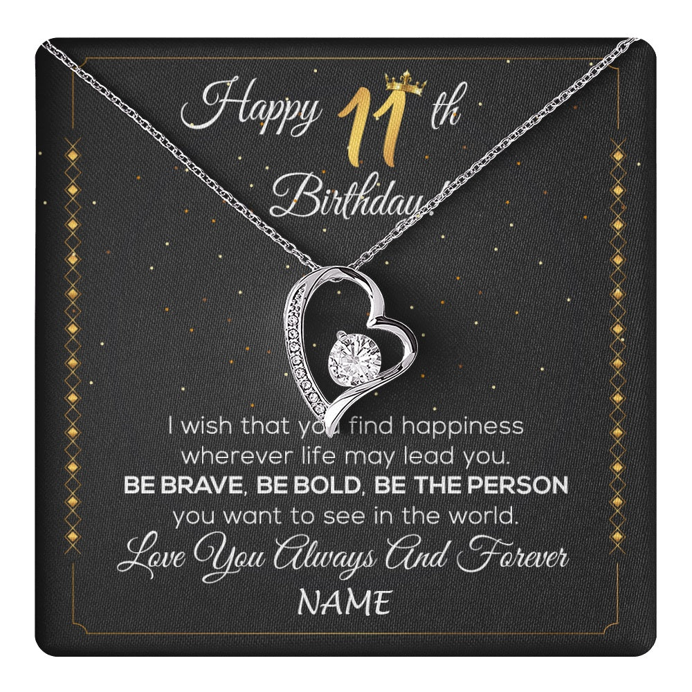 Forever Love Necklace 14K White Gold Finish | 1 | Personalized Happy 11th Birthday Necklace For Her Women Daughter Niece Sister Goddaughter Granddaughter 11 Year Old Birthday Customized Gift Box Message Card | teecentury.myshopify