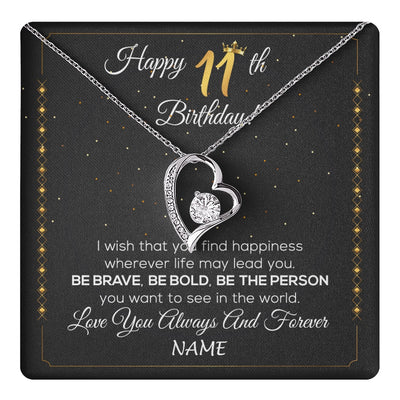 Forever Love Necklace 14K White Gold Finish | 1 | Personalized Happy 11th Birthday Necklace For Her Women Daughter Niece Sister Goddaughter Granddaughter 11 Year Old Birthday Customized Gift Box Message Card | teecentury.myshopify