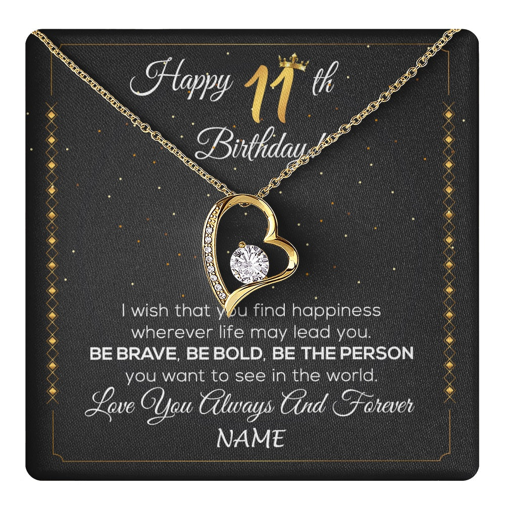 Forever Love Necklace 18K Yellow Gold Finish | 1 | Personalized Happy 11th Birthday Necklace For Her Women Daughter Niece Sister Goddaughter Granddaughter 11 Year Old Birthday Customized Gift Box Message Card | teecentury.myshopify