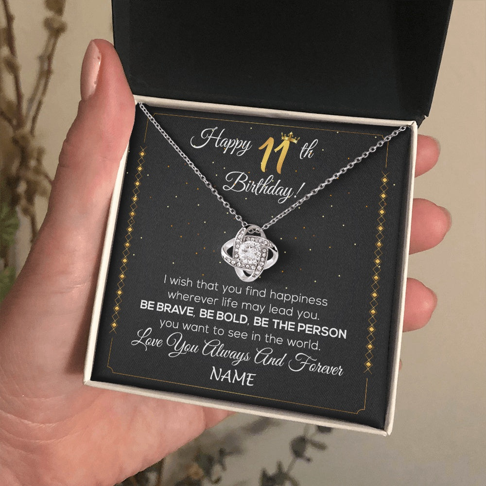 Love Knot Necklace 14K White Gold Finish | 2 | Personalized Happy 11th Birthday Necklace For Her Women Daughter Niece Sister Goddaughter Granddaughter 11 Year Old Birthday Customized Gift Box Message Card | teecentury.myshopify