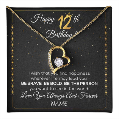 Forever Love Necklace 18K Yellow Gold Finish | 1 | Personalized Happy 12th Birthday Necklace For Her Girls Daughter Niece Sister Goddaughter Granddaughter 12 Year Old Birthday Customized Gift Box Message Card | teecentury