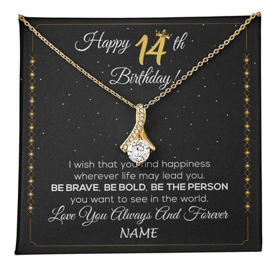 Alluring Beauty Necklace 18K Yellow Gold Finish | 1 | Personalized Happy 14Th Birthday Necklace For Her Girls Daughter Niece Sister Goddaughter Granddaughter 14 Year Old Birthday Customized Gift Box Message Card | teecentury