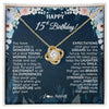 Love Knot Necklace 18K Yellow Gold Finish | 1 | Personalized Happy 15th Birthday Gifts Necklace Sweet Fifteen 15th Year Old Girl Birthday Gift Ideas For Her Daughter Niece Jewelry Gift Box Message Card | teecentury