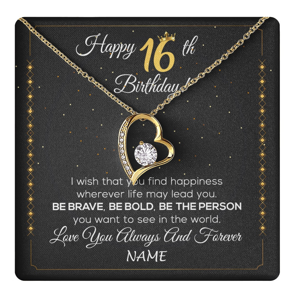 Forever Love Necklace 18K Yellow Gold Finish | 1 | Personalized Happy 16Th Birthday Necklace For Her Women Daughter Niece Sister Goddaughter Granddaughter 16 Year Old Birthday Customized Gift Box Message Card | teecentury.myshopify
