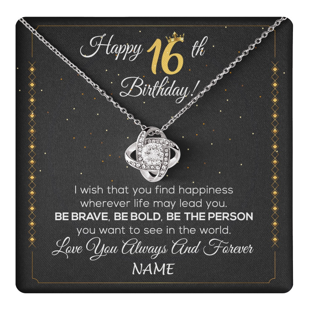 Love Knot Necklace 14K White Gold Finish | 1 | Personalized Happy 16Th Birthday Necklace For Her Women Daughter Niece Sister Goddaughter Granddaughter 16 Year Old Birthday Customized Gift Box Message Card | teecentury.myshopify