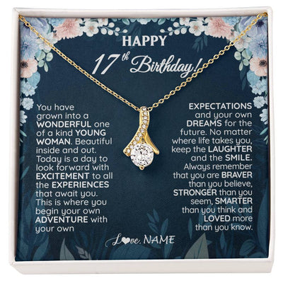 Alluring Beauty Necklace 18K Yellow Gold Finish | 1 | Personalized Happy 17th Birthday Gifts Necklace Sweet Fifteen 17th Year Old Girl Birthday Gift Ideas For Her Daughter Niece Jewelry Gift Box Message Card | teecentury