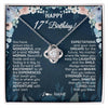 Love Knot Necklace 14K White Gold Finish | 1 | Personalized Happy 17th Birthday Gifts Necklace Sweet Fifteen 17th Year Old Girl Birthday Gift Ideas For Her Daughter Niece Jewelry Gift Box Message Card | teecentury