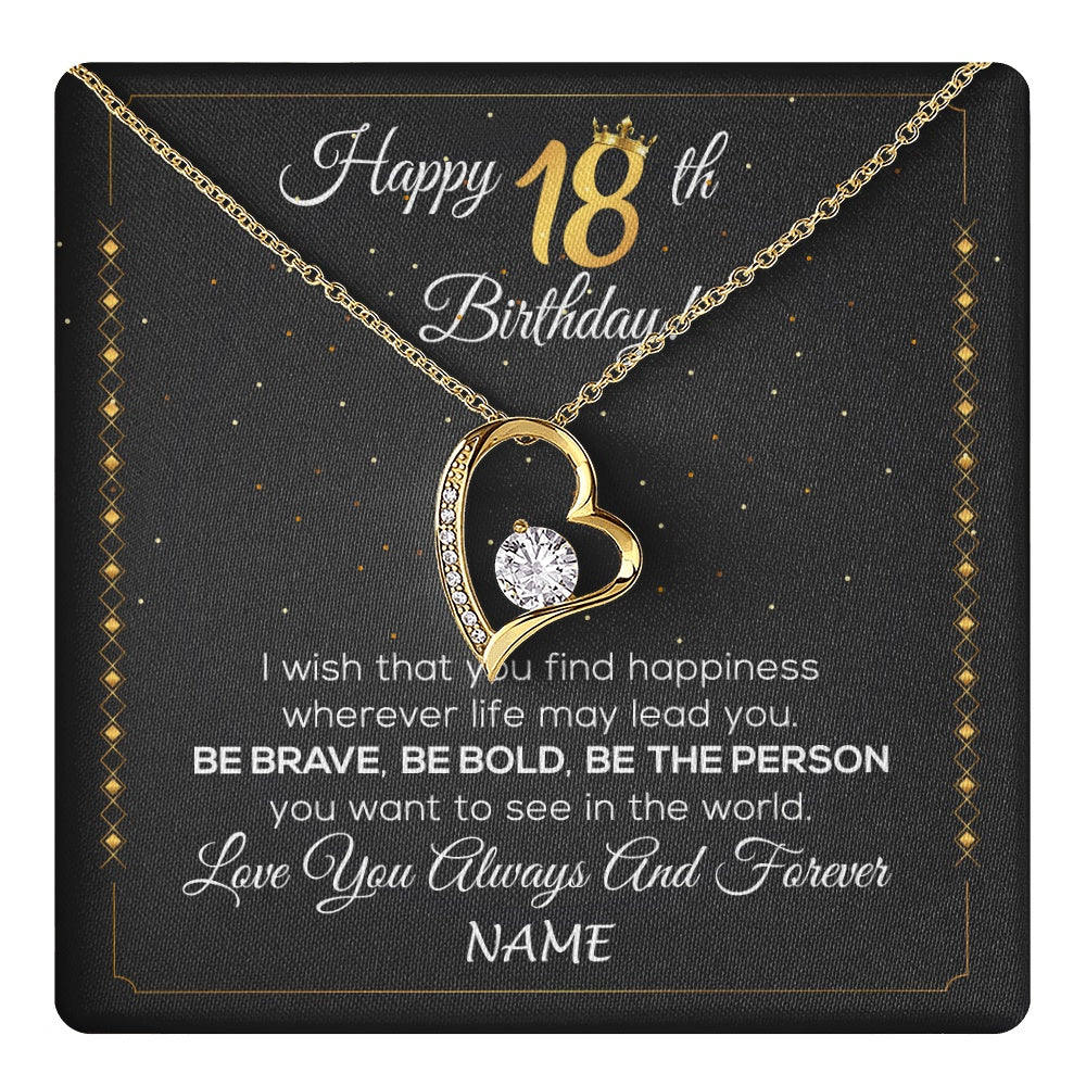 Forever Love Necklace 18K Yellow Gold Finish | 1 | Personalized Happy 18Th Birthday Necklace For Her Women Daughter Niece Sister Goddaughter Granddaughter 18 Year Old Birthday Customized Gift Box Message Card | teecentury.myshopify
