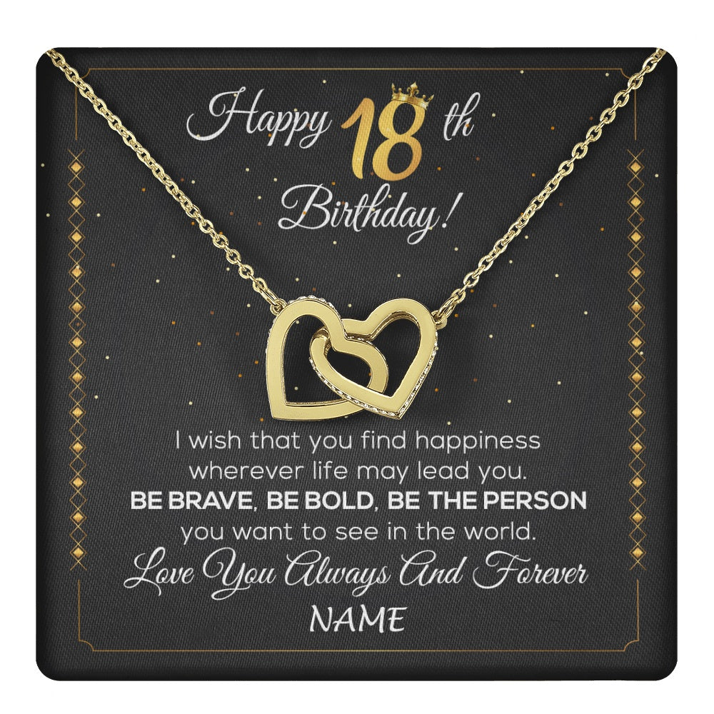 Interlocking Hearts Necklace 18K Yellow Gold Finish | 1 | Personalized Happy 18Th Birthday Necklace For Her Women Daughter Niece Sister Goddaughter Granddaughter 18 Year Old Birthday Customized Gift Box Message Card | teecentury.myshopify
