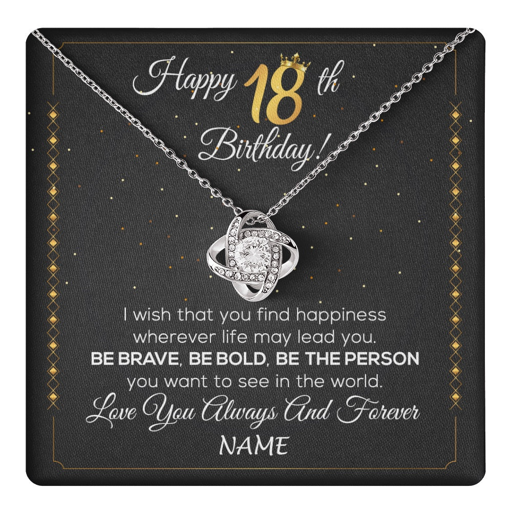 Love Knot Necklace 14K White Gold Finish | 1 | Personalized Happy 18Th Birthday Necklace For Her Women Daughter Niece Sister Goddaughter Granddaughter 18 Year Old Birthday Customized Gift Box Message Card | teecentury.myshopify
