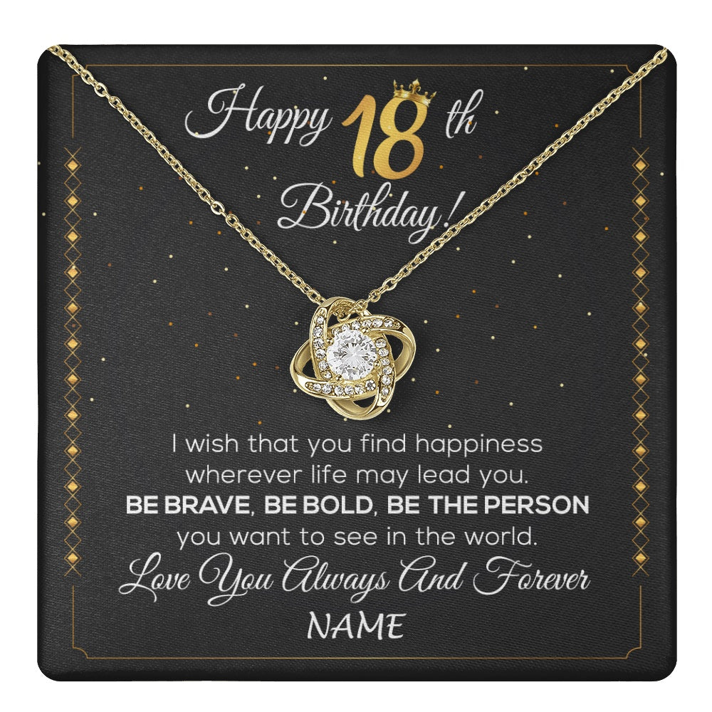 Love Knot Necklace 18K Yellow Gold Finish | 1 | Personalized Happy 18Th Birthday Necklace For Her Women Daughter Niece Sister Goddaughter Granddaughter 18 Year Old Birthday Customized Gift Box Message Card | teecentury.myshopify