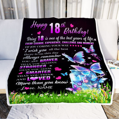 Personalized Happy 18th Birthday Decorations Blanket Butterfly Sweet Eighteen Sweet 18 Gifts For Girls Teen Birthday 18 Year Old Customized Fleece Blanket | teecentury
