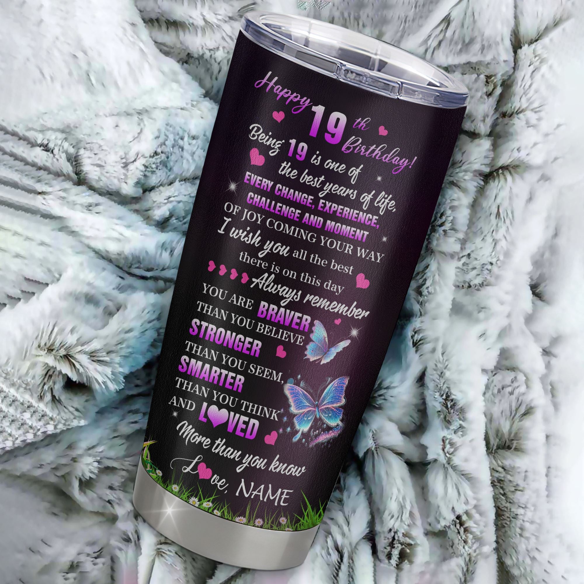 Personalized Happy 19th Birthday Decorations Tumbler Butterfly Sweet Twenty Sweet 19 Gifts For Girls Teen Birthday 19 Year Old Custom Stainless Steel Cup Travel Mug | teecentury