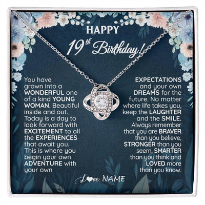 Love Knot Necklace 14K White Gold Finish | 1 | Personalized Happy 19th Birthday Gifts Necklace Sweet Fifteen 19th Year Old Girl Birthday Gift Ideas For Her Daughter Niece Jewelry Gift Box Message Card | teecentury