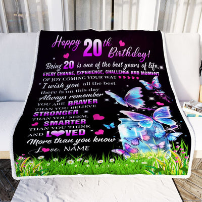 Personalized Happy 20th Birthday Decorations Blanket Butterfly Sweet Twenty Sweet 20 Gifts For Girls Teen Birthday 20 Year Old Customized Fleece Blanket | teecentury