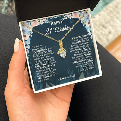Alluring Beauty Necklace 18K Yellow Gold Finish | 2 | Personalized Happy 21st Birthday Gifts Necklace Sweet Fifteen 21st Year Old Girl Birthday Gift Ideas For Her Daughter Niece Jewelry Gift Box Message Card | teecentury
