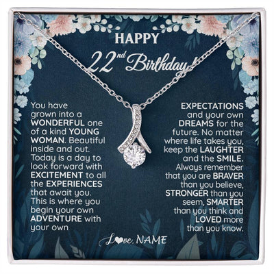 Alluring Beauty Necklace 14K White Gold Finish | 1 | Personalized Happy 22nd Birthday Gifts Necklace Sweet Fifteen 22nd Year Old Girl Birthday Gift Ideas For Her Daughter Niece Jewelry Gift Box Message Card | teecentury