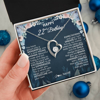 Forever Love Necklace 14K White Gold Finish | 2 | Personalized Happy 22nd Birthday Gifts Necklace Sweet Fifteen 22nd Year Old Girl Birthday Gift Ideas For Her Daughter Niece Jewelry Gift Box Message Card | teecentury