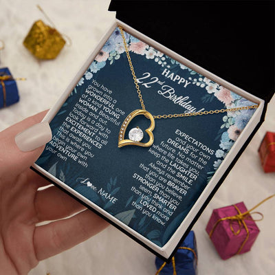 Forever Love Necklace 18K Yellow Gold Finish | 2 | Personalized Happy 22nd Birthday Gifts Necklace Sweet Fifteen 22nd Year Old Girl Birthday Gift Ideas For Her Daughter Niece Jewelry Gift Box Message Card | teecentury