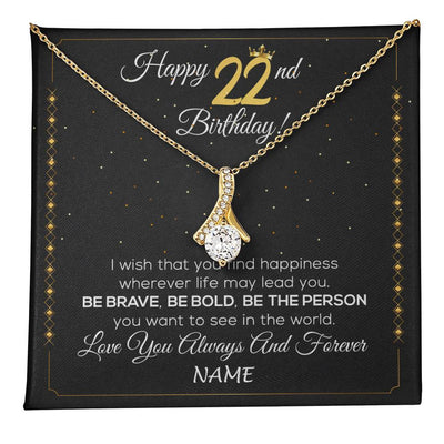 Alluring Beauty Necklace 18K Yellow Gold Finish | 1 | Personalized Happy 22nd Birthday Necklace For Her Girls Daughter Niece Sister Goddaughter Granddaughter 22 Year Old Birthday Customized Gift Box Message Card | teecentury