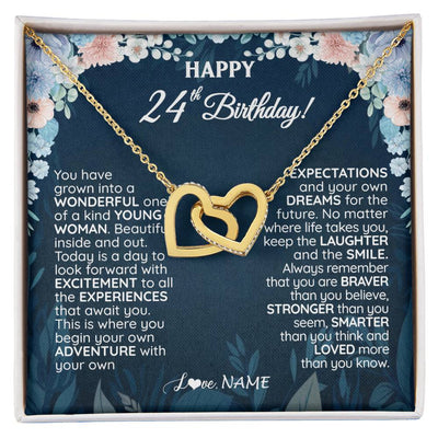 Interlocking Hearts Necklace 18K Yellow Gold Finish | 1 | Personalized Happy 24th Birthday Gifts Necklace Sweet Fifteen 24th Year Old Girl Birthday Gift Ideas For Her Daughter Niece Jewelry Gift Box Message Card | teecentury