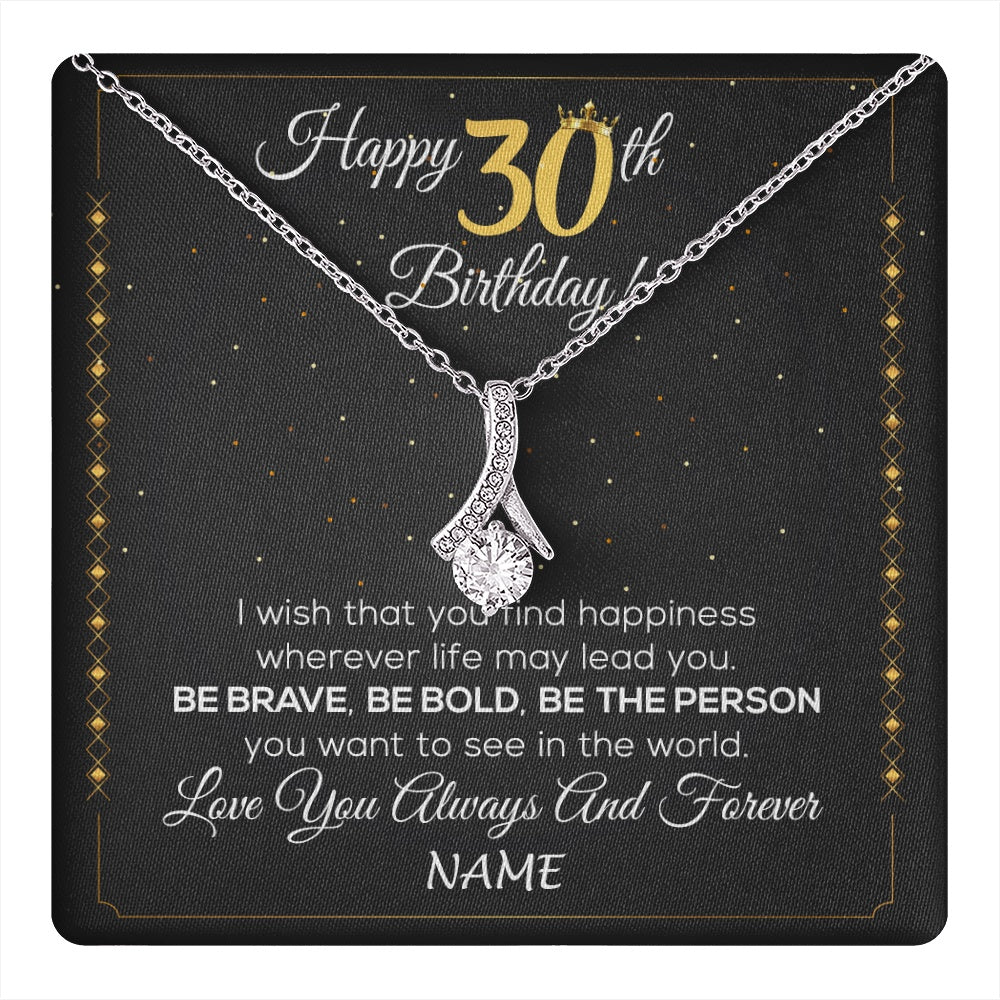 Alluring Beauty Necklace 14K White Gold Finish | 1 | Personalized Happy 30Th Birthday Necklace For Her Women Daughter Niece Sister Goddaughter Granddaughter 30 Year Old Birthday Customized Gift Box Message Card | teecentury.myshopify