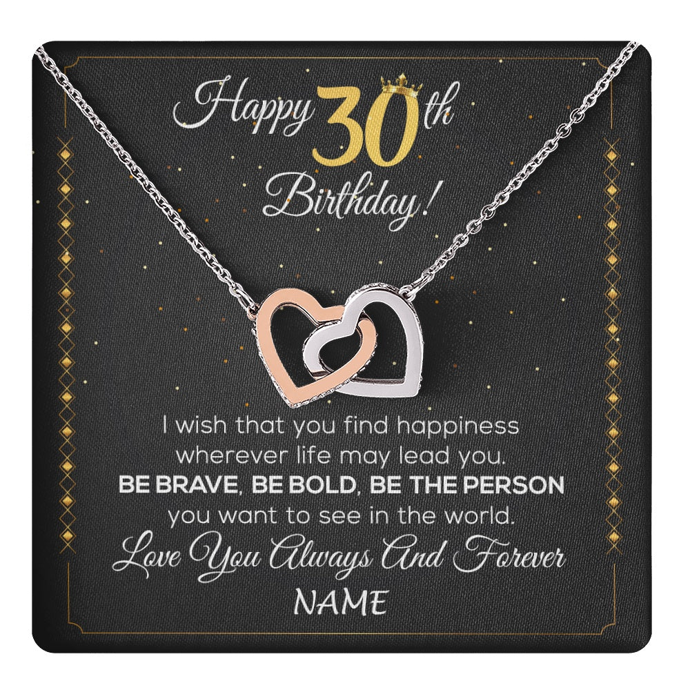 Interlocking Hearts Necklace Stainless Steel & Rose Gold Finish | 1 | Personalized Happy 30Th Birthday Necklace For Her Women Daughter Niece Sister Goddaughter Granddaughter 30 Year Old Birthday Customized Gift Box Message Card | teecentury.myshopify