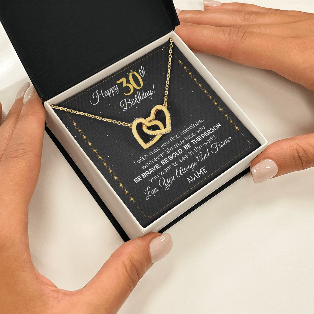 Interlocking Hearts Necklace 18K Yellow Gold Finish | 2 | Personalized Happy 30Th Birthday Necklace For Her Women Daughter Niece Sister Goddaughter Granddaughter 30 Year Old Birthday Customized Gift Box Message Card | teecentury.myshopify