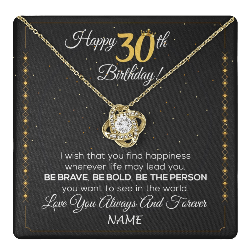 Love Knot Necklace 18K Yellow Gold Finish | 1 | Personalized Happy 30Th Birthday Necklace For Her Women Daughter Niece Sister Goddaughter Granddaughter 30 Year Old Birthday Customized Gift Box Message Card | teecentury.myshopify