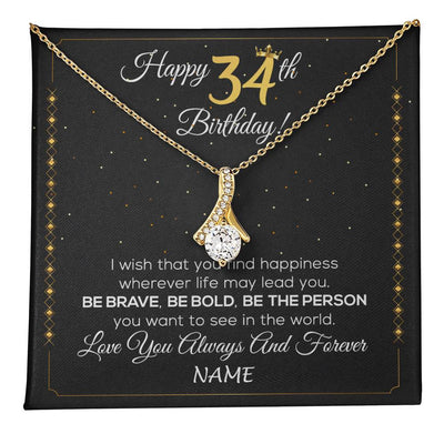 Alluring Beauty Necklace 18K Yellow Gold Finish | 1 | Personalized Happy 34Th Birthday Necklace For Her Girls Daughter Niece Sister Goddaughter Granddaughter 34 Year Old Birthday Customized Gift Box Message Card | teecentury