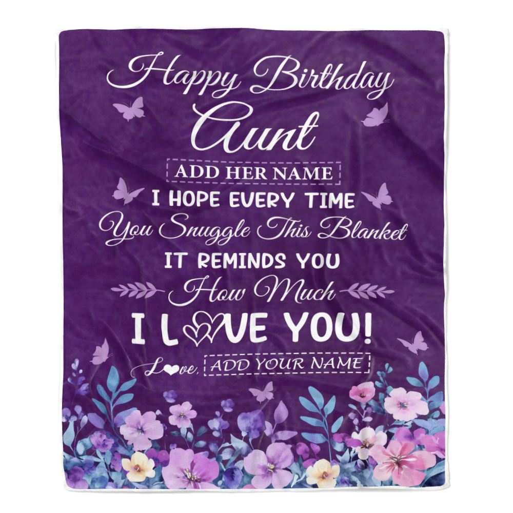 Personalized Happy Birthday Aunt Birthday Gifts From Niece Nephew Blanket Purple Floral Unique Birthday Gifts Aunt Gifts Customized Fleece Throw Blanket | teecentury