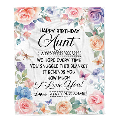 Personalized Happy Birthday Aunt Gifts From Niece Nephew Blanket Butterfly Flower Present Birthday Gift For Aunt Gifts Customized Fleece Throw Blanket | teecentury