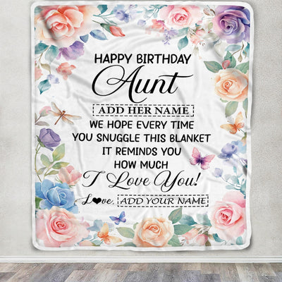 Personalized Happy Birthday Aunt Gifts From Niece Nephew Blanket Butterfly Flower Present Birthday Gift For Aunt Gifts Customized Fleece Throw Blanket | teecentury
