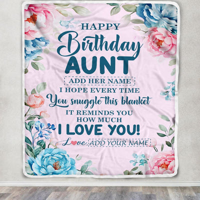 Personalized Happy Birthday Aunt Gifts From Niece Nephew Blanket Floral Flower Birthday Gifts For Aunt Gifts For Birthday Customized Fleece Throw Blanket | teecentury