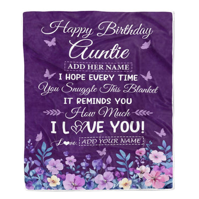 Personalized Happy Birthday Auntie Birthday Gifts From Niece Nephew Blanket Purple Floral Unique Birthday Gifts Auntie Gifts Customized Fleece Throw Blanket | teecentury