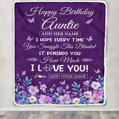 Personalized Happy Birthday Auntie Birthday Gifts From Niece Nephew Blanket Purple Floral Unique Birthday Gifts Auntie Gifts Customized Fleece Throw Blanket | teecentury