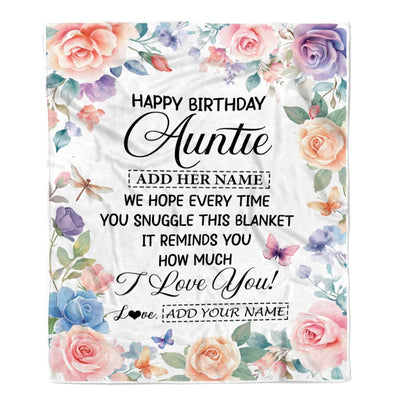 Personalized Happy Birthday Auntie Gifts From Niece Nephew Blanket Butterfly Flower Present Birthday Gift For Auntie Gifts Customized Fleece Throw Blanket | teecentury