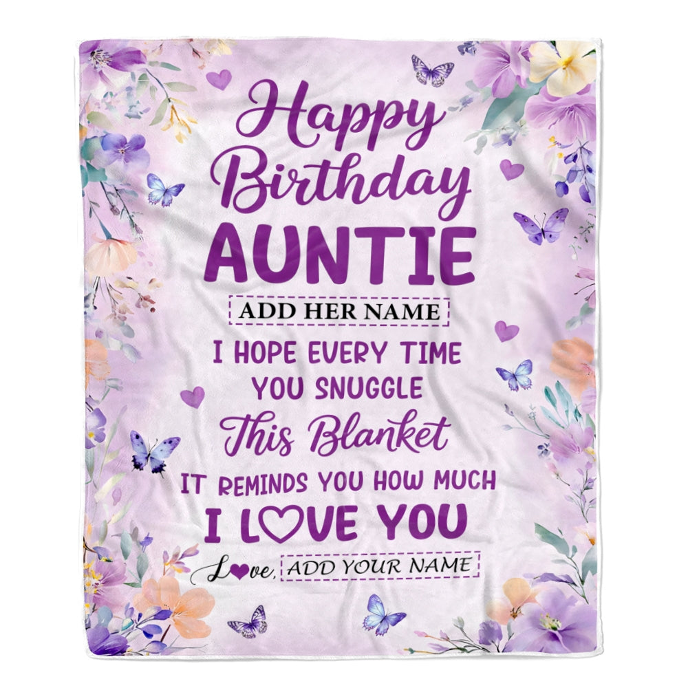 Personalized Happy Birthday Auntie Gifts From Niece Nephew Blanket I Love You Purple Floral Birthday Gift Idea For Auntie Gifts Custom Fleece Throw Blanket | teecentury