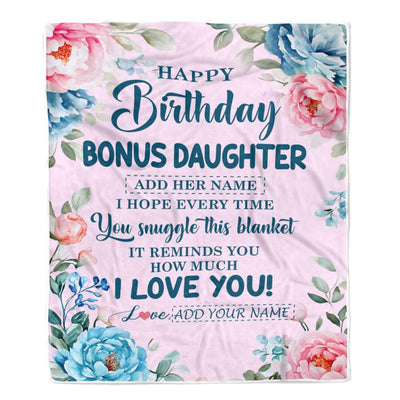 Personalized Happy Birthday Bonus Daughter Gifts From Mom Dad Blanket Floral Flower Birthday Gifts For Stepdaughter Gifts Birthday Customized Fleece Blanket | teecentury