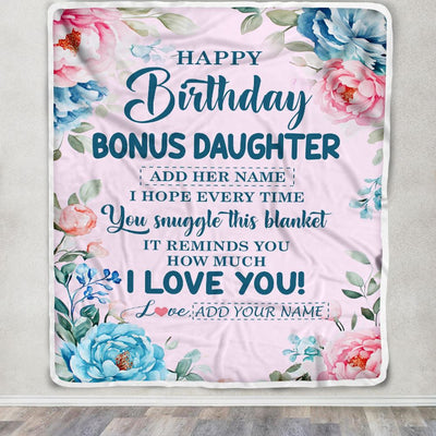 Personalized Happy Birthday Bonus Daughter Gifts From Mom Dad Blanket Floral Flower Birthday Gifts For Stepdaughter Gifts Birthday Customized Fleece Blanket | teecentury
