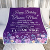 Personalized Happy Birthday Bonus Mom Birthday Gifts From Stepdaughter Blanket Purple Floral Unique Birthday Gifts Stepmom Gifts Customized Fleece Blanket | teecentury
