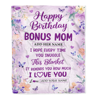 Personalized Happy Birthday Bonus Mom Gifts From Step Son Daughter Blanket I Love You Purple Floral Birthday Gift Idea For Stepmom Gifts Custom Fleece Blanket | teecentury