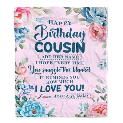 Personalized Happy Birthday Cousin Gifts From Family Blanket Floral Flower Birthday Gifts For Cousin Gifts For Birthday Customized Fleece Throw Blanket | teecentury