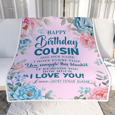 Personalized Happy Birthday Cousin Gifts From Family Blanket Floral Flower Birthday Gifts For Cousin Gifts For Birthday Customized Fleece Throw Blanket | teecentury