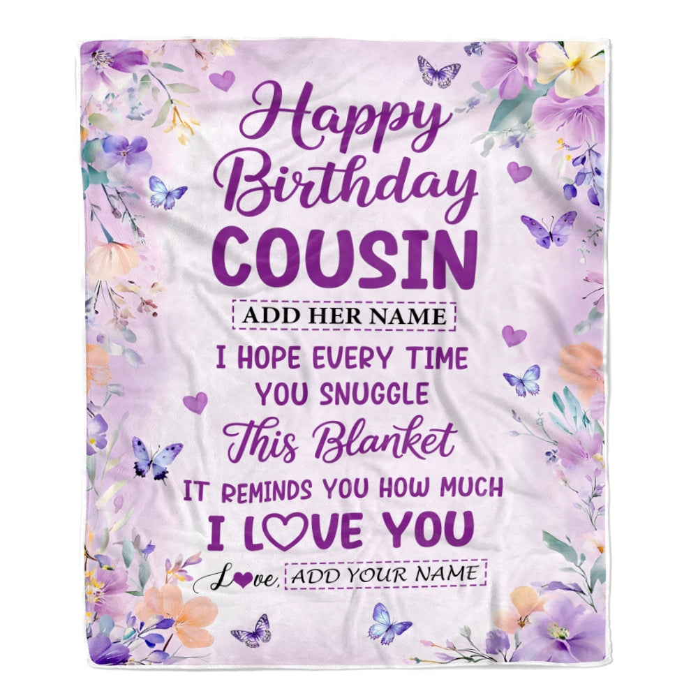 Personalized Happy Birthday Cousin Gifts From Family Blanket I Love You Purple Floral Birthday Gift Idea For Cousin Gifts Customized Fleece Throw Blanket | teecentury