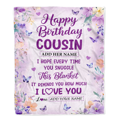 Personalized Happy Birthday Cousin Gifts From Family Blanket I Love You Purple Floral Birthday Gift Idea For Cousin Gifts Customized Fleece Throw Blanket | teecentury