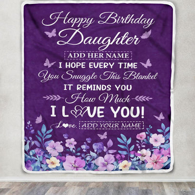 Personalized Happy Birthday Daughter Birthday Gifts From Mom Dad Blanket Purple Floral Unique Birthday Gifts Daughter Gifts Customized Fleece Throw Blanket | teecentury